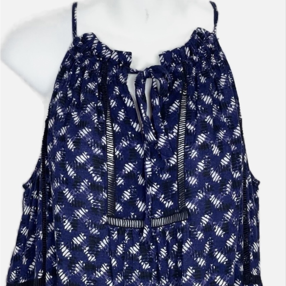 Rebecca Taylor Blue White Abstract Print Criss-Cross Weave Maxi Dress Size 6 - Picture 6 of 8